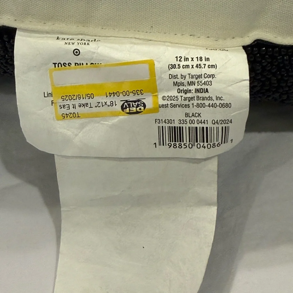 Kate Spade Target Collab Black and White 'Take It Easy' Beaded Pillow